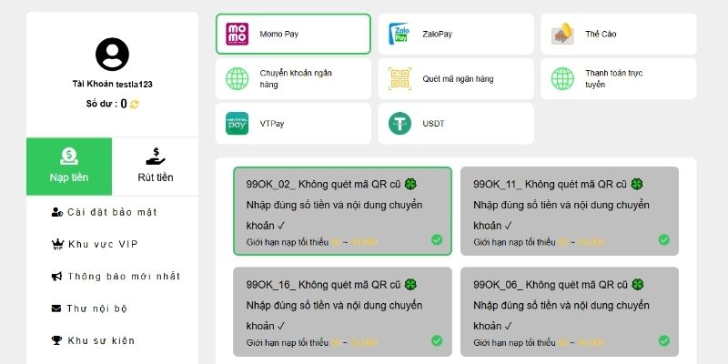 Khái quát về tính năng nạp tiền 99OK